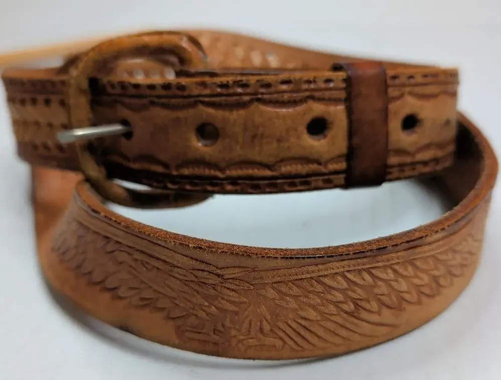 Eagle Embossed Braided Genuine Full Leather Hand Tooled Western 42Belt 47